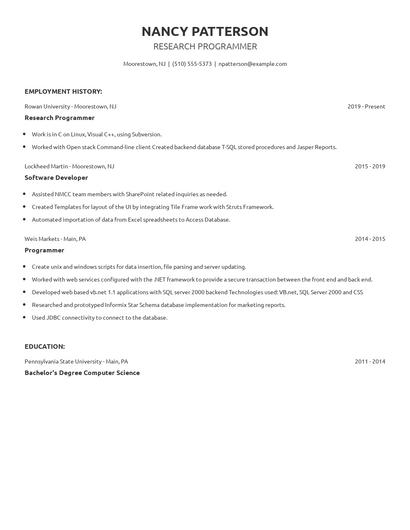 Research Programmer Resume