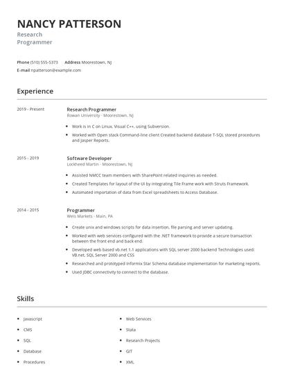 Research Programmer Resume