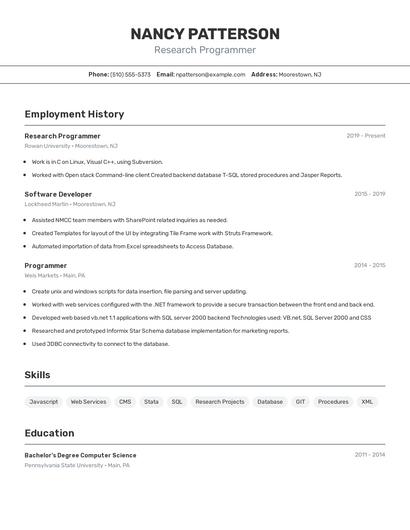Research Programmer Resume
