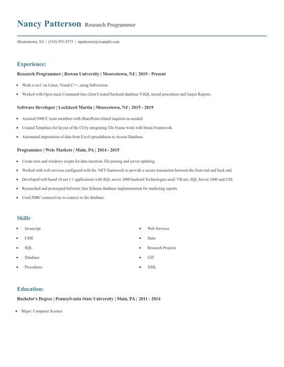 Research Programmer Resume