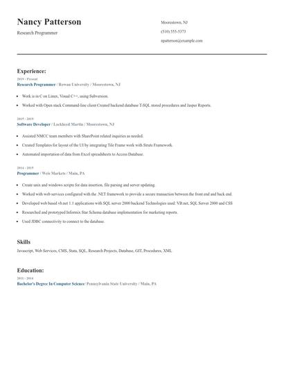 Research Programmer Resume