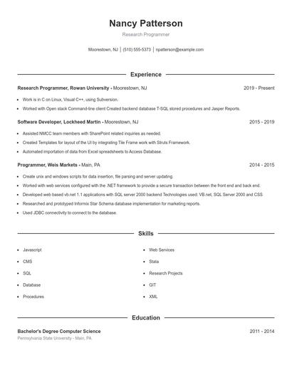 Research Programmer Resume
