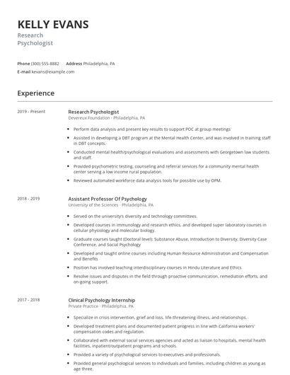 Research Psychologist Resume