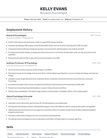 Research Psychologist Resume