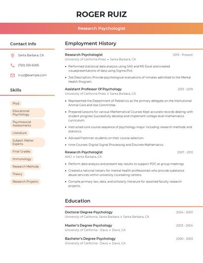 Research Psychologist Resume