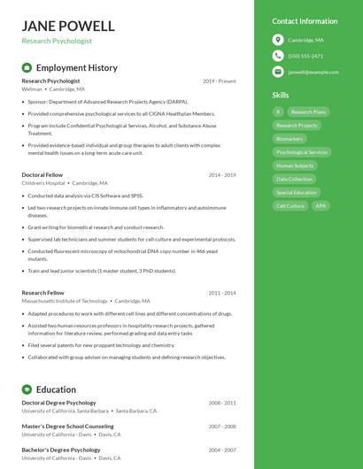 Research Psychologist Resume
