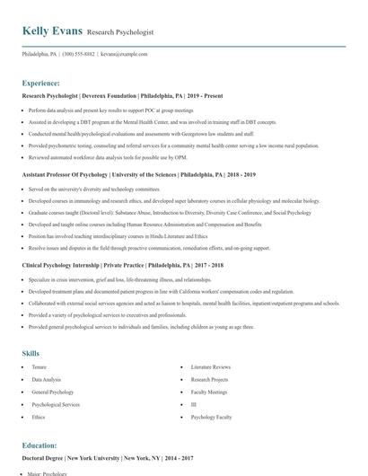 Research Psychologist Resume