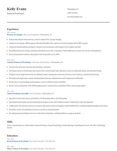 Research Psychologist Resume