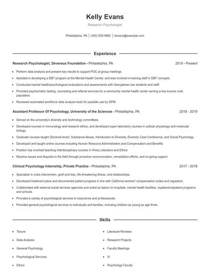 Research Psychologist Resume
