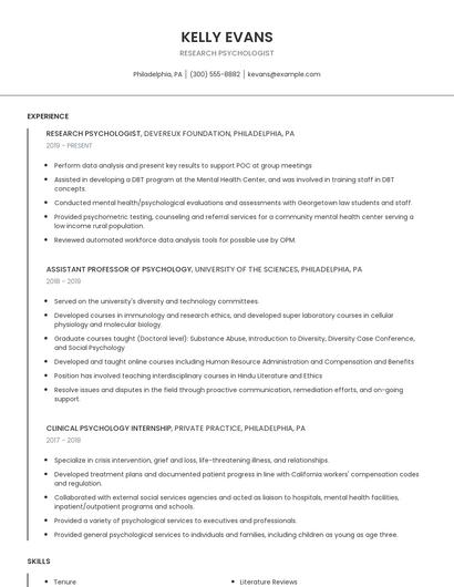Research Psychologist Resume