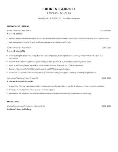 Research Scholar Resume