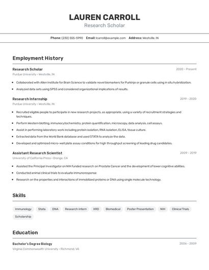 Research Scholar Resume