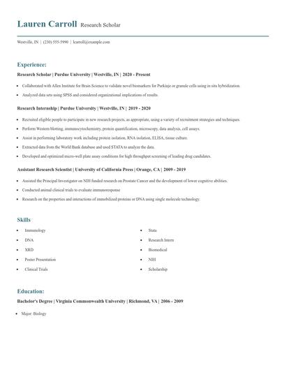Research Scholar Resume