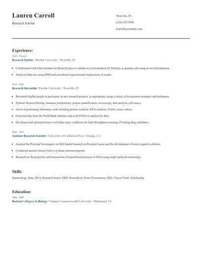 Research Scholar Resume