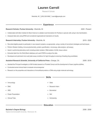 Research Scholar Resume