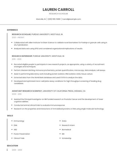Research Scholar Resume