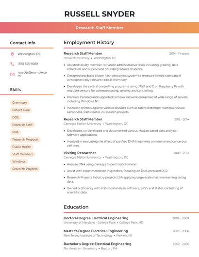 Research Staff Member Resume