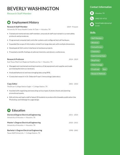 Research Staff Member Resume