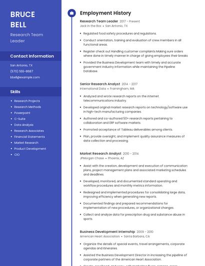 Research Team Leader Resume