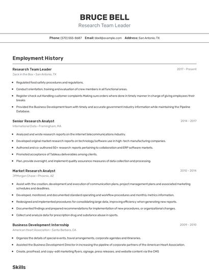 Research Team Leader Resume
