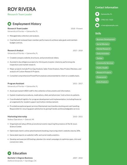 Research Team Leader Resume