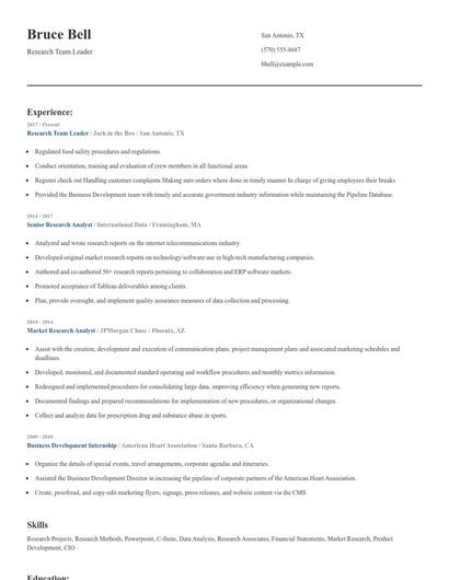 Research Team Leader Resume