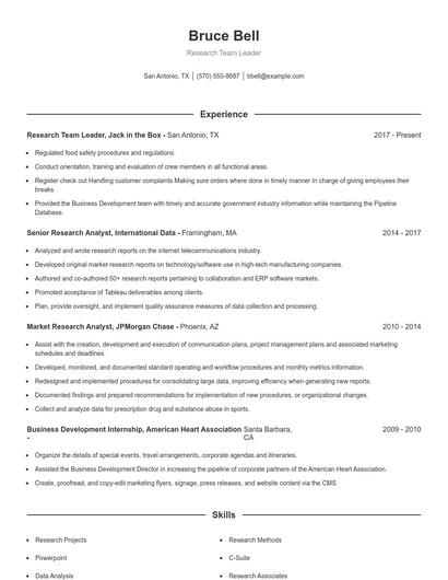 Research Team Leader Resume