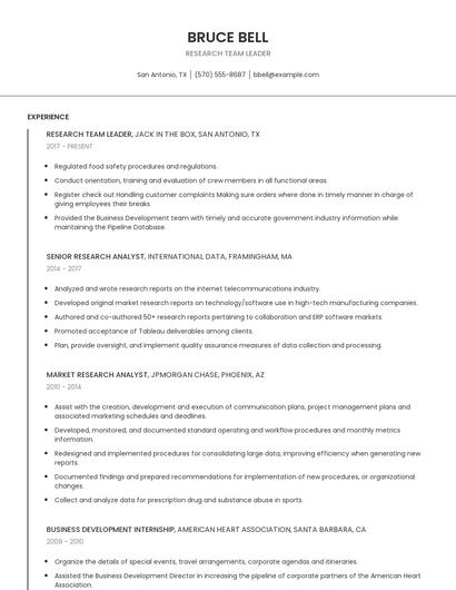 Research Team Leader Resume