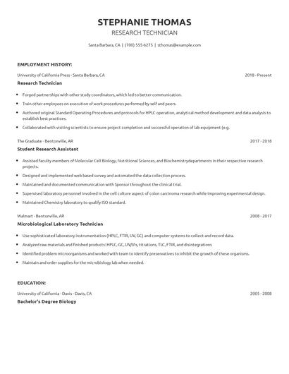Research Technician Resume
