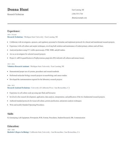 Research Technician Resume