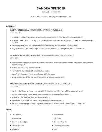 Research Technician Resume