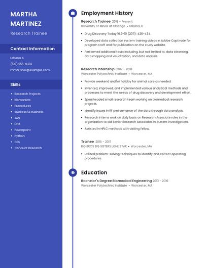 Research Trainee Resume