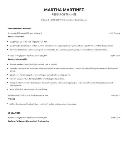 Research Trainee Resume