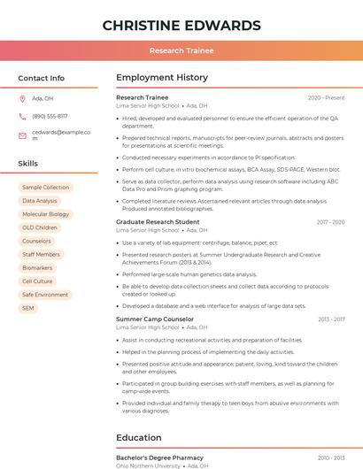 Research Trainee Resume