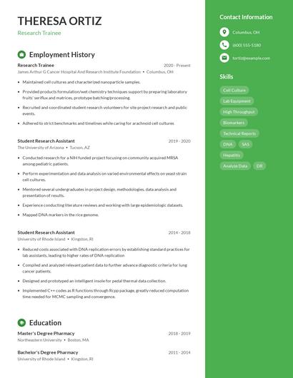 Research Trainee Resume