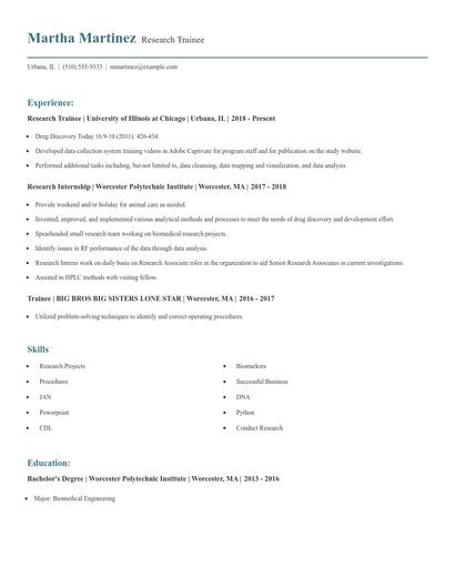 Research Trainee Resume