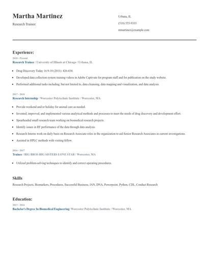 Research Trainee Resume
