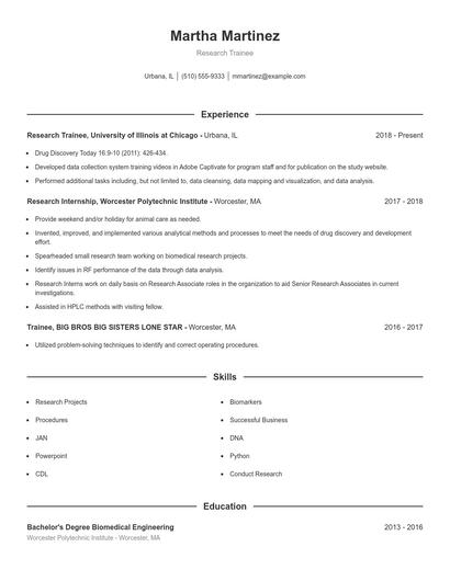 Research Trainee Resume