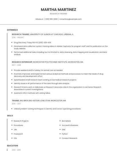 Research Trainee Resume