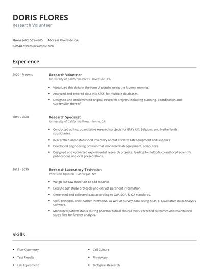 Research Volunteer Resume
