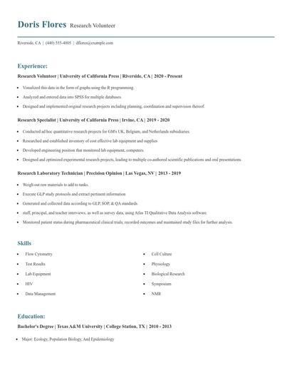 Research Volunteer Resume