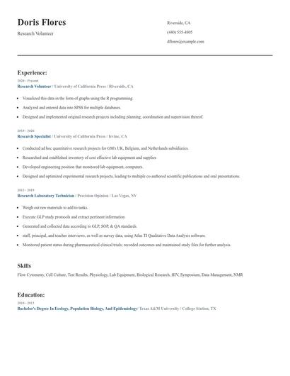 Research Volunteer Resume