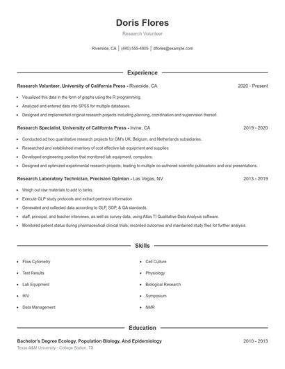 Research Volunteer Resume