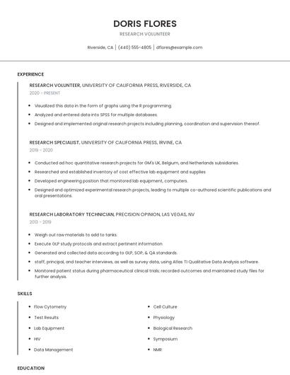 Research Volunteer Resume