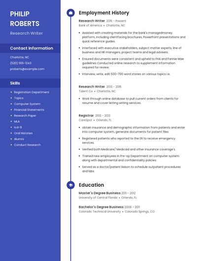 Research Writer Resume