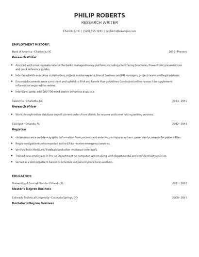 Research Writer Resume