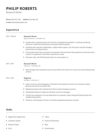 Research Writer Resume