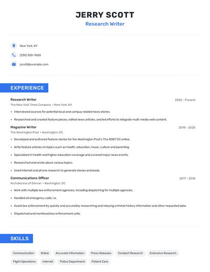 Research Writer Resume