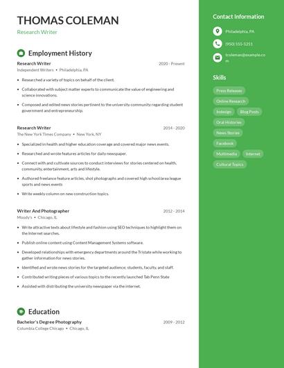 Research Writer Resume