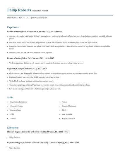 Research Writer Resume
